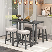 AAL06 (Gray) 5-piece counter height dining set with a rustic table and 4 upholstered stools in gray