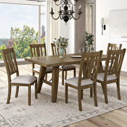 A070 (Natural) 7-piece dining room set industrial style rectangular table with chain bracket and 6 dining chairs in natural walnut