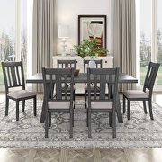 A070 (Gray) 7-piece dining room set industrial style rectangular table with chain bracket and 6 dining chairs in gray