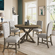 Natural wood wash finish retro style dining table set with extendable table and 4 upholstered chairs main photo