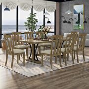 W720 (Natural) 9-piece retro style dining table set: natural walnut wood rectangular table and 8 dining chairs