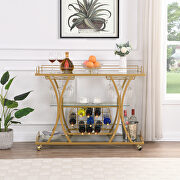 G100 (Gold) Golden bar cart with wine rack tempered glass metal frame wine storage
