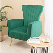 Green velvet wingback accent chair with gold legs main photo