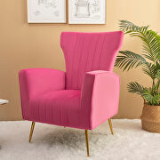 AC205 (Rose) Rose red velvet wingback accent chair with gold legs