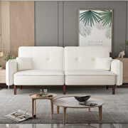 Futon sofa bed with solid wood leg in white fabric main photo