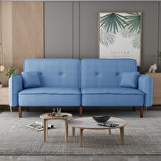 Futon sofa bed with solid wood leg in blue fabric main photo