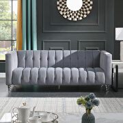 Gray velvet channel chesterfield sofa main photo