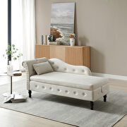 Beige velvet buttons tufted nailhead trimmed storage chaise main photo