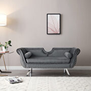 Gray velvet accent loveseat with nailhead trimming rolled arms main photo