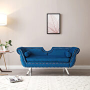 RY001 (Blue) Blue velvet accent loveseat with nailhead trimming rolled arms