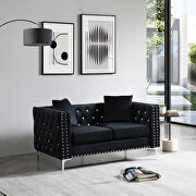 S2001 (Black) Black velvet sofa with jeweled buttons square arm