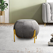 Gray velvet drum-shaped wide ottoman with gold metal legs main photo