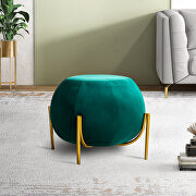 Green velvet drum-shaped wide ottoman with gold metal legs main photo