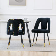 Modern black velvet upholstered dining chair with nailheads and black metal legs, set of 2 main photo