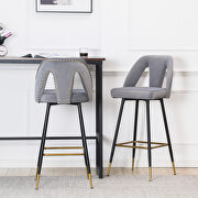 Gray velvet upholstered bar stool with nailheads and gold tipped black metal legs, set of 2 main photo