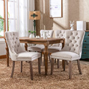 W601 (Beige) Beige velvet upholstery nailhead trim dining chair with wood legs