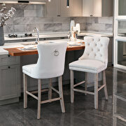 SW190 (Beige) Beige velvet upholstered barstools with button tufted decoration and chrome nailhead