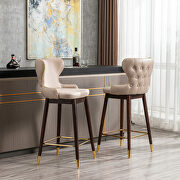 SW808 (Beige) Beige fabric nailhead trim gold decoration bar stools, set of 2