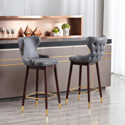 Dark gray fabric nailhead trim gold decoration bar stools, set of 2 main photo