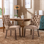 Khaki velvet upholstery dining chair with wood legs main photo