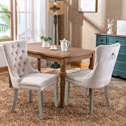 Beige velvet upholstery dining chair with wood legs main photo