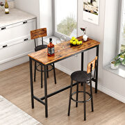 Rustic brown bar table set with 2 bar stools pu soft seat with backrest main photo