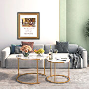 CF003 (Gold) White artificial marble top and golden metal legs 2pc nesting coffee table set