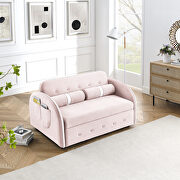 W3104 (Pink) Pink velvet pull out sleep loveseats sofa with side pockets