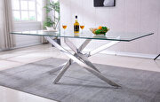 Modern tempered glass top dining table with silver mirrored finish base main photo