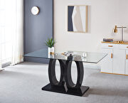 W399 (Black) Modern design wood dining table with black finish and clear glass top for 6 people