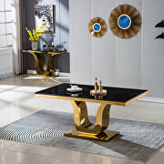 Thick marble top rectangular dining table with gold finish stainless steel base main photo