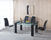 TW116 (Black) Tempered glass dining table with 4 lattice design leatherette dining chair in black