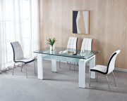 TW116 (White Black) Tempered glass dining table with 4 lattice design leatherette dining chair in white\ black