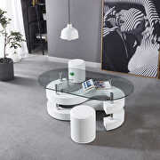 CT255 (White) Thick tempered glass table and 2 leather stools in white