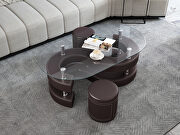CT255 (Brown) Thick tempered glass table and 2 leather stools in brown