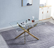 NP919 (Gold) Tempered glass top modern dining table with chrome stainless steel base in gold