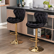 WH902 (Black) Set of 2 black velvet swivel bar stools with golden chrome footrest and base leg