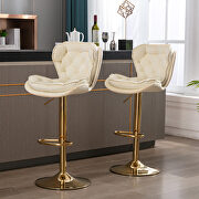 WH902 (Cream) Set of 2 cream velvet swivel bar stools with golden chrome footrest and base leg