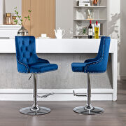 Tufted back dark navy velvet swivel bar stools with adjustable seat height, set of 2 main photo