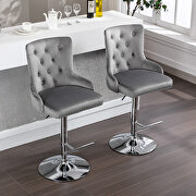 Tufted back gray velvet swivel bar stools with adjustable seat height, set of 2 main photo
