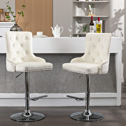 B563 (Cream) Tufted back cream velvet swivel bar stools with adjustable seat height, set of 2