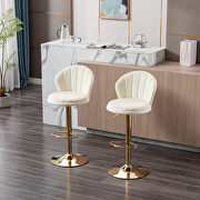 BL903 (Cream) Cream velvet adjustable swivel bar stools with golden leg set of 2