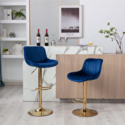 WH903 (Blue) Navy velvet and golden leg swivel height bar stool set of 2