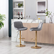 Gray velvet and golden leg swivel height bar stool set of 2 main photo
