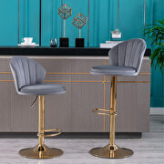 BL903 (Gray) Light gray velvet adjustable swivel bar stools with golden leg set of 2