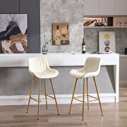 Cream velvet fabric bar stools with golden chrome footrest/ set of 2 main photo