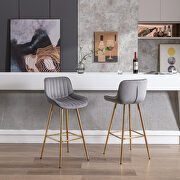 Gray velvet fabric bar stools with golden chrome footrest/ set of 2 main photo