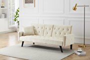 YS173 (Beige) Light beige velvet nailhead trim sofa with two cup holders