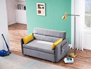 Gray velvet fabric upholstery sofa pull out bed main photo