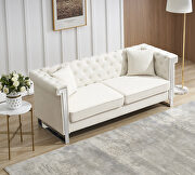 SX220 (Beige) Beige chenille fabric inlaid buttons sofa with two pillows